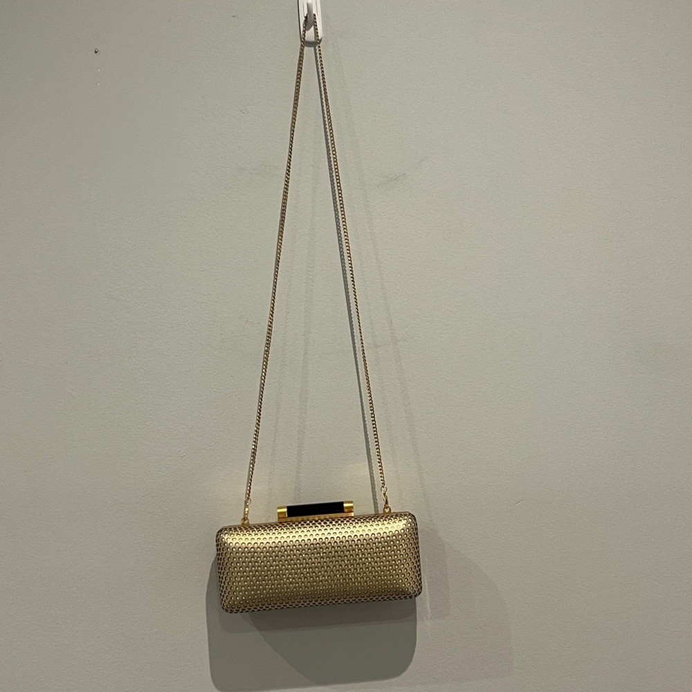 DVF Gold Metallic Clutch with removable Chain Strap